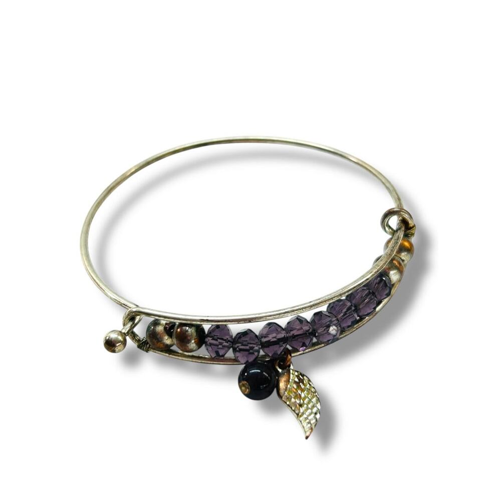Silvertone Adjustable Bangle Bracelet Purpleβ Crystal Angel Wing